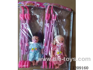 14 inch doll set - Gold Dot dress + pacifier + Big cart
