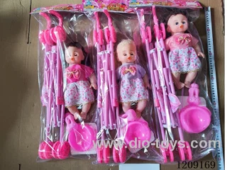 14 inch doll set - Sleeved skirt absorbent pee + music + Big cart