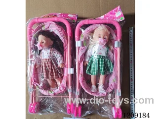 14 inch doll set - gingham slip dress + pacifier + Iron trolley