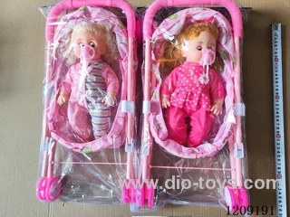 16 inch doll set - Pantsuit + Pacifier + Trolley (2 mixed) (2 hairstyles)