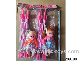 16 inch doll set - Knitted Long sleeve floral dress + Pacifier + Big cart (2 hairstyles)