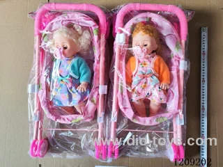 16 inch doll set - Fleece Cardigan Skirt + Pacifier + Iron Wagon (2 hairstyles)