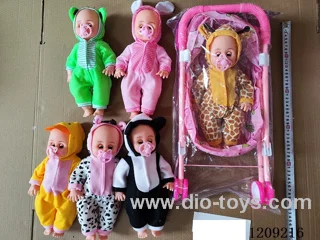 16 inch doll set - Animal romper + Pacifier + Trolley (6 mixed)