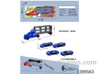 Free wheel container truck with 6PCS free wheel alloy police car