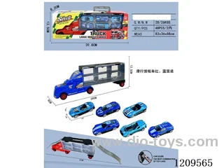 Free wheel container truck with 6PCS free wheel alloy police car