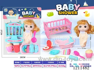 6-inch 12-joint doll +26CM bed+small bathtub+accessories set (bed and bathtub 2-color mixed)