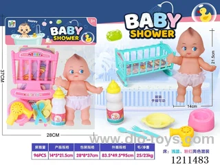 8.5 inch vinyl doll +26CM bed+accessories set (bed and bathtub 2-color mixed)