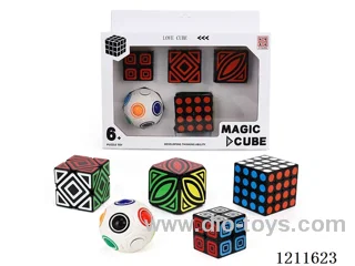 Black Rubik's Cube (UV printing) + Black Skew Turn (UV printing) + Black Maple Leaf (UV printing) + Fourth Order Black Rubik's Cube (UV printing) + White Rainbow Ball (with bearings)