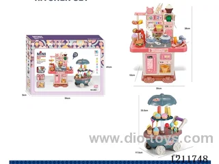 Simulated small dining table + ice cream cart with spray lighted music (2AA not included)