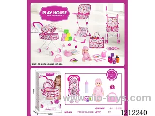 Sunshade trolley +14 inch IC doll (nipple, gutta percha, handbag, bottle)