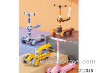 Children's scooter/light music/one-button folding/handle/seat/push handle can be adjusted high and low/blue/pink/gray orange/