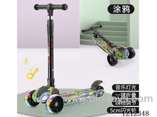 Children's scooter/with lights/one-button folding/height adjustment/blue/pink/graffiti black