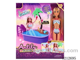 11.5-inch solid body Barbie pool set(brown skin)