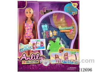 11.5-inch solid body Barbie pool set(brown skin)