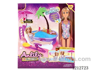 11.5-inch solid body Barbie pool set(brown skin)