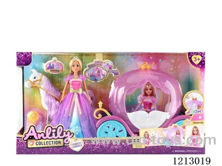 11.5-inch solid body Barbie +carriage with light   included  3*AG13(brown skin)