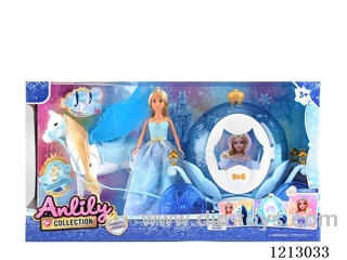 11.5-inch solid body Barbie +Electric Pegasus++carriage with light  (hoofbeats) 4*AA+2*AA not included (brown skin)