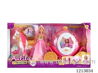 11.5-inch solid body Barbie +Electric horse++carriage with light  (hoofbeats) 4*AA+2*AA not included (brown skin)