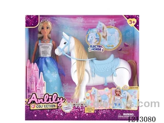 11.5-inch solid body Barbie +Electric Horses (Hoofbeats) 4*AA not included (brown skin)