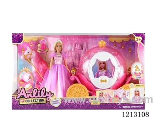 11.5-inch solid body Barbie +carriage with light  2*AA not included (brown skin)