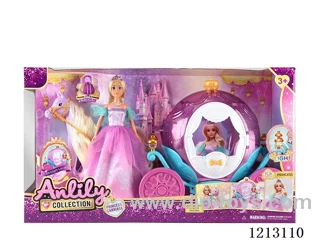 11.5-inch solid body Barbie +carriage with light  2*AA not included (brown skin)