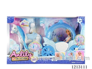11.5-inch solid body Barbie +Electric horse + carriage (hoof beats) 4*AA not included (brown skin)