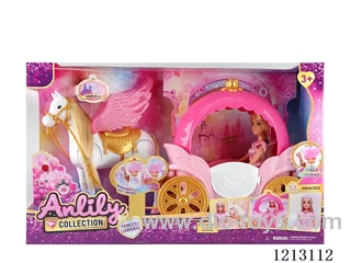 11.5-inch solid body Barbie +Electric Pegasus + Carriage (hoof beats) 4*AA not included (brown skin)