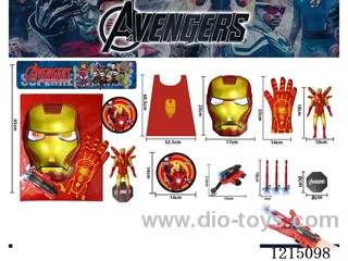 Iron Man cape + gloves + figure launcher + luminous mask + base