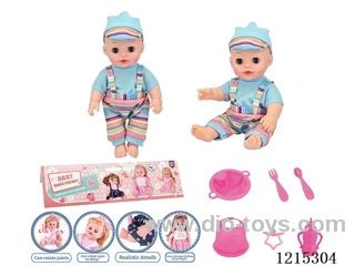14inch Full Vinyl Doll+Accessories(Plate, Fork, Spoon, Bib, Bottle, Pacifier)