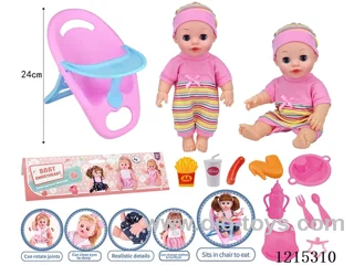 14inch Full Vinyl Doll+Accessories(Chairs, Plates, Forks, Spoons, Bibs, Bottles, Pacifiers, Drinks, French Fries, Sausage, Chicken Wings)