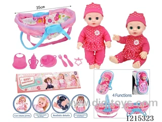 14inch Full Vinyl Doll+Accessories(Cradle, Plate, Fork, Spoon, Bib, Bottle, Pacifier)