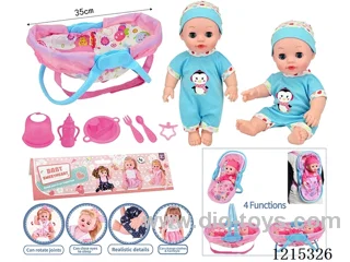 14inch Full Vinyl Doll+Accessories(Multifunctional Cradle, Plate, Fork, Spoon, Bib, Bottle, Pacifier)