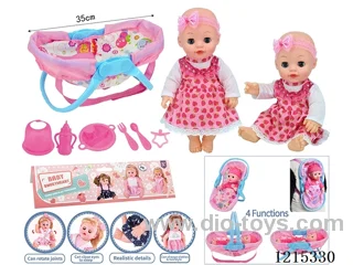 14inch Full Vinyl Doll+Accessories(Multifunctional Cradle, Plate, Fork, Spoon, Bib, Bottle, Pacifier)
