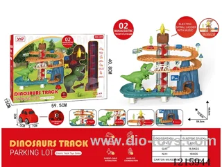 Dinosaur+Car Sound Effect Track Parking Lot-Dual Mode B/O-Manual-With Pulley Trolley*3 (NOT INCLUDED 3*AA)