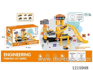 Engineering-Three-level B/O Electric Lift Track Parking Lot W L/M-Random Alloy Cars*3 (not included 3*AA)