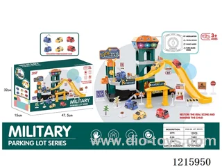 Military - Three Level B/O Electric Lift Rail Parking Lot W L/M - Random Alloy Cars*3 (not included 3*AA)