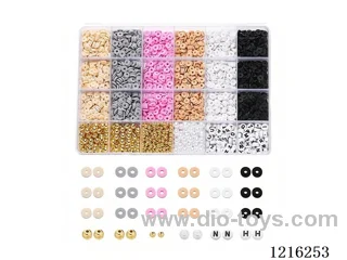 DIY Jewelry Set (Soft pottery piece + 4/6mm gold beads/pearls + letter beads + thread (24 compartments))