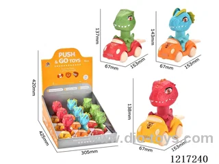3 Dinosaurs (with whistles) Push Car