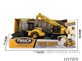 Free wheel + inertia sound effect-Plastic Road Roller + Crane (Included Battery)