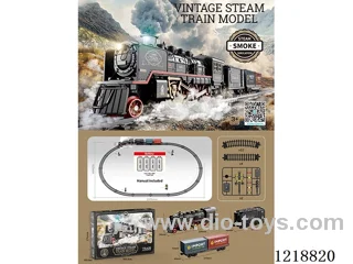 Vintage Steam Train Model(1 locomotive+1 coal car+1 freight car+12 curved rails+4 straight rails+48 locks+2 traffic lights)