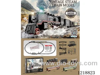 Vintage Steam Train Model (1 front end + 1 coal car + 1 dining car + 2 passenger light cars + 16 curved rails + 6 straight rails + 2 open rails + 60 grains of locks + 2 traffic lights + 1 bridge)