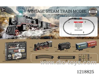 Vintage Steam Train Model(1 car + 1 coal car + 1 cargo car + 12 curved rails + 4 straight rails + 48 locks + 2 traffic lights)