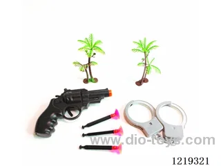 Revolver with 3 bullets, handcuffs, coconut tree *2