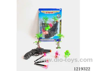 Revolver with 3 bullets, handcuffs, coconut tree *2