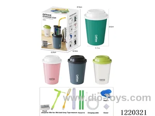 Office Aid Storage Cup-USB Mini Fan+USB Mini LED Light+Charging Cable+Pencil X2+Tape Measure+Pencil Roller+Stapler+Eraser
