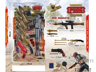 Battlefield Weapon Series (RPG Rocket Launcher + three shells + 1 pistol with rounds and EVA soft shells + 1 suction cup knife + pan *1)