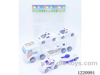 Inertia Tractor Police Vehicle (w/ 3 free wheel cars, 1 pull back boat)