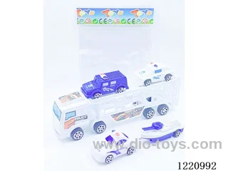 Inertia Tractor Police Car (w/ 3 pull back cars/boats, 1 free wheel car)