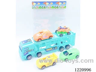 Inertia Tractor (Yellow/Blue) (with 3 free wheel cars, 1 pull back motorcycle)