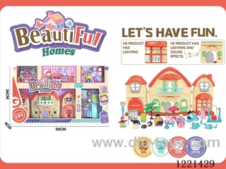 Block Man Villa set(with light and music included 3*AG13, colorful chandelier included 3*AG13)